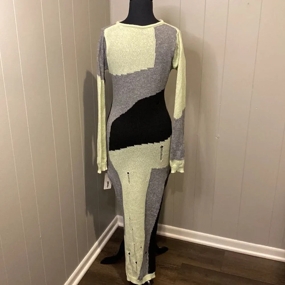 Kollyy Large Green/black/grey Colorblock Knit Distressed Slit Maxi Dress - Picture 10 of 13